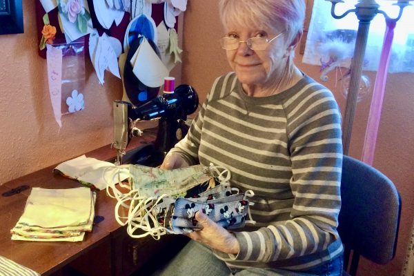 Arlene Cano makes face masks for care centers