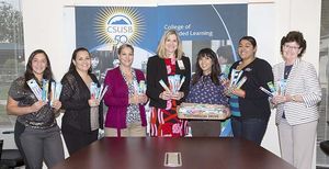 CSUSB College of Extended Learning presents Loma Linda University with a donation of toothbrushes as part of the college's 50 Ways to Serve project at California State University, San Bernardino on Thursday, April 7, 2016.